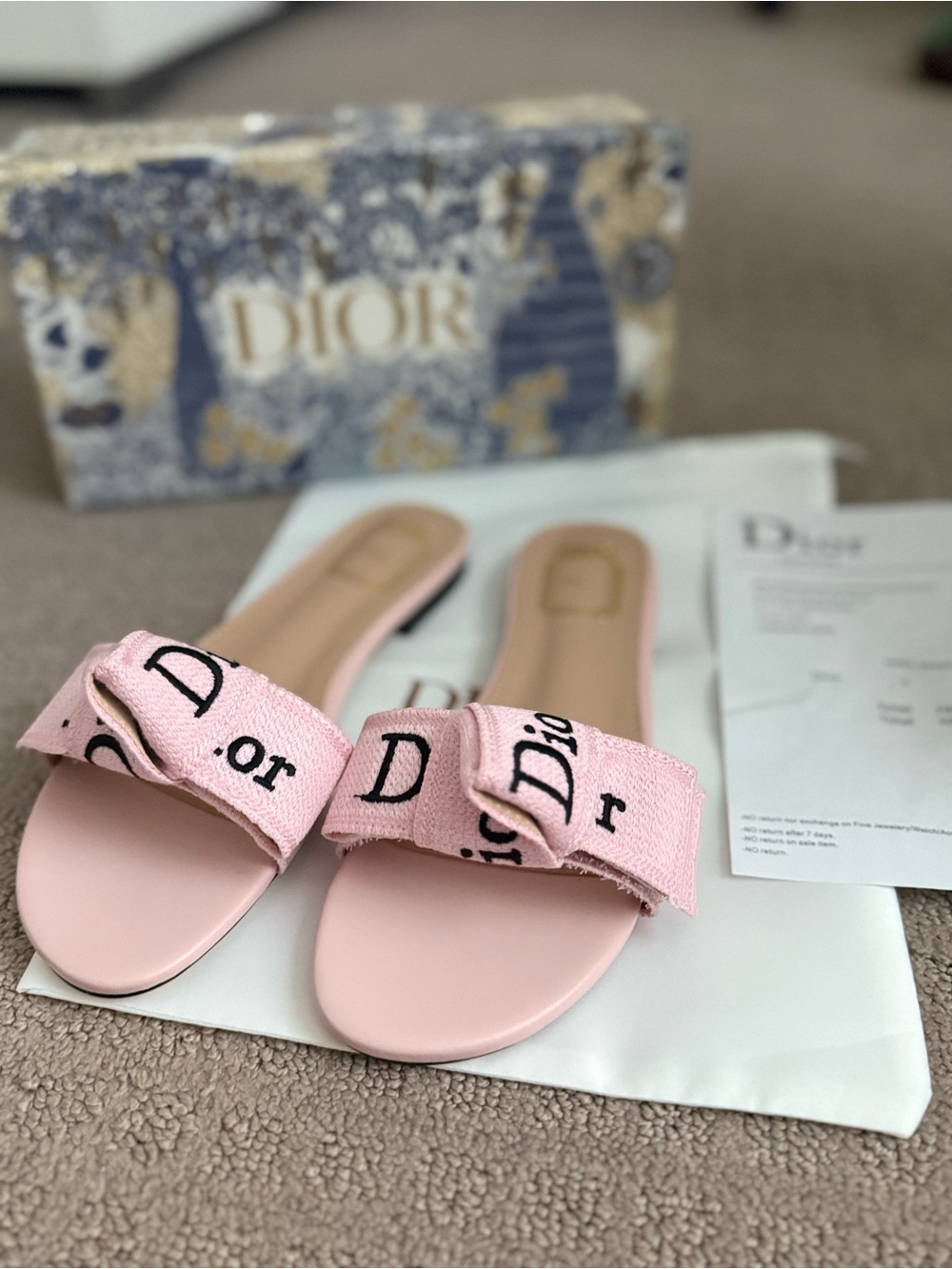 Dior Pink Logo Bow Slide Mules